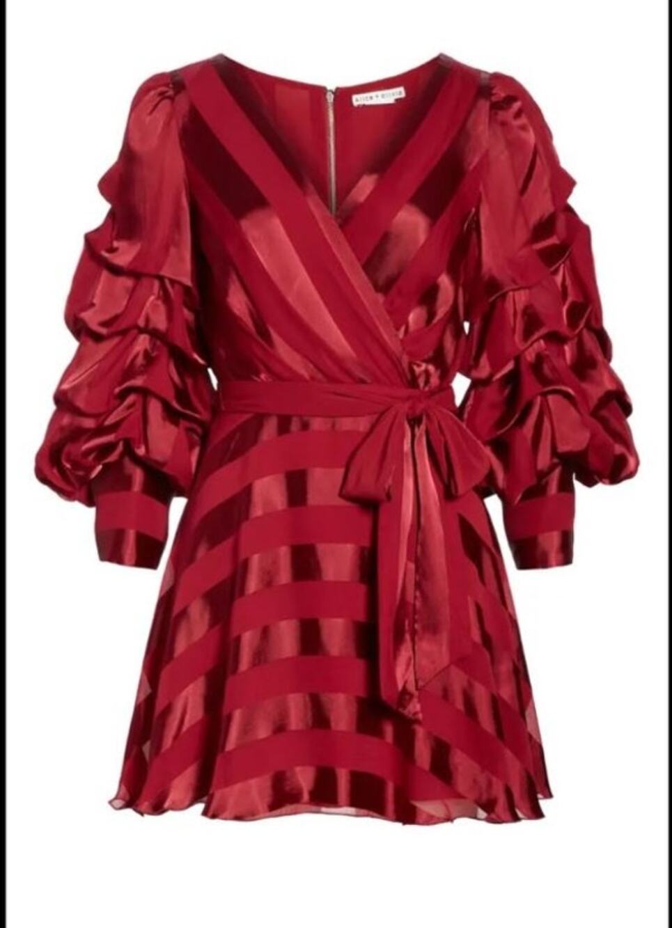 Alice & Olivia Santina Red Wine Mini Dress Ruffle Influencer Tuck Sleeve 2